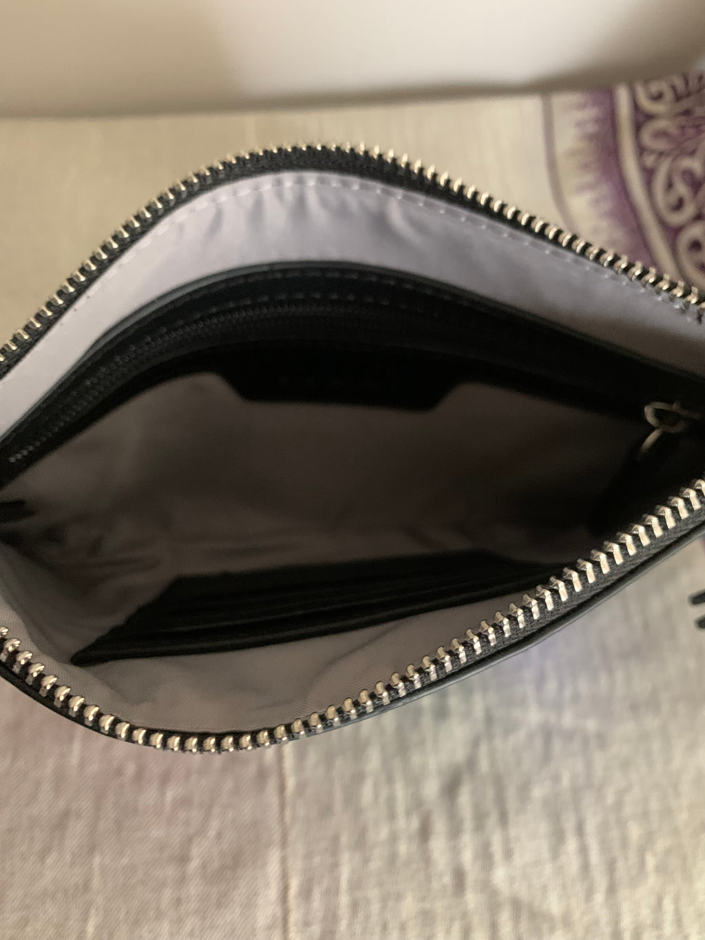 Metallic Stripe Wristlet Clutch in Pink Black Teal & Purple